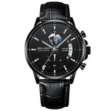 Belushi New Fashion Business Three-Eye Chronograph Genuine Leather Luminous Watch Steel Band Personalized Luxury Watch for Men