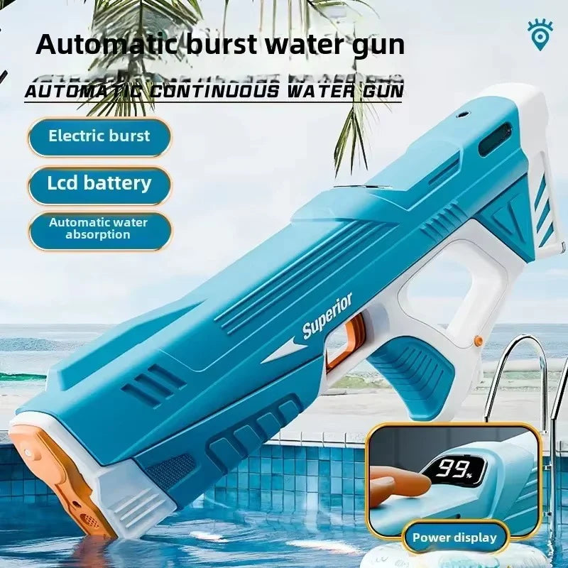 Electric Water Blaster, Outdoor Squirt Gun with LED Display, Spyrago, Blue- Automatic Water Blast Guns for Beach, Backyard, Patio, and Garden