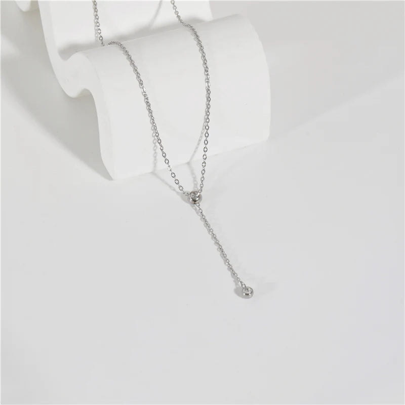 CZ Y Necklace for Women — 925 Sterling Silver, Rhodium Plated, Cubic Zirconia Drop