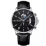 Belushi New Fashion Business Three-Eye Chronograph Genuine Leather Luminous Watch Steel Band Personalized Luxury Watch for Men