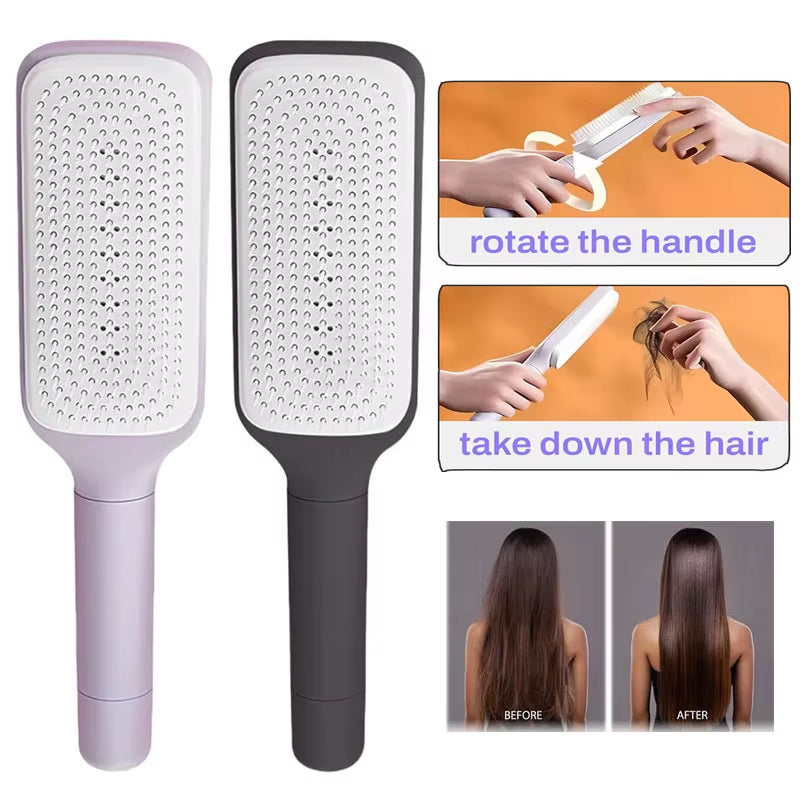 Rotatable Self-Cleaning Hair Brush with Air Cushion and Anti-Static Features for Women