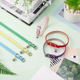 6 Pieces Leather Cat Collar with Bell Cute Pet Leather Kitten Collar for Boy Girl Cats with Safety Elastic Strap for Small Kitten Puppy