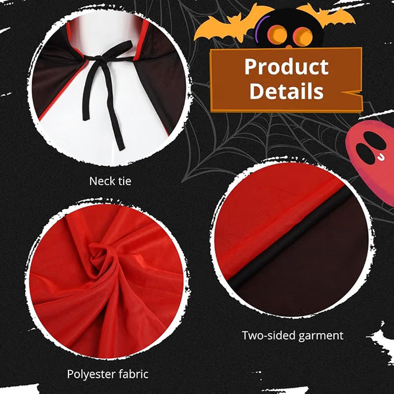 Vampire Cloak, Reversible Black & Red Halloween Hooded Cape for Men & Women