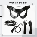 4-Piece Cat Mask Costume Set, Necklace, Whip & Luminous Halloween Gloves