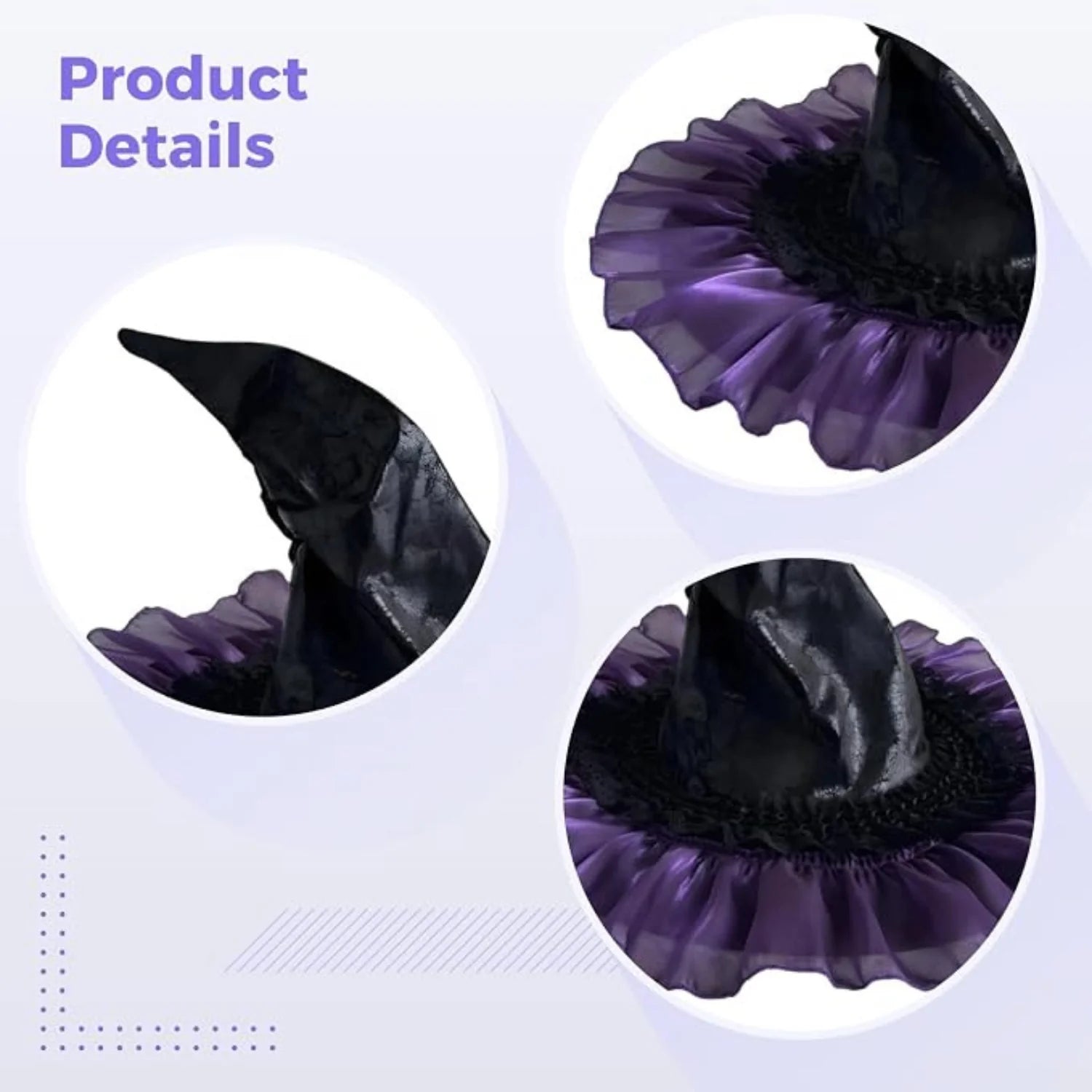 Black Purple Witch Hat, Leather Hat with Purple Tulle Trim, Halloween Costume Accessory