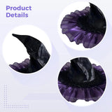 Black Purple Witch Hat, Leather Hat with Purple Tulle Trim, Halloween Costume Accessory