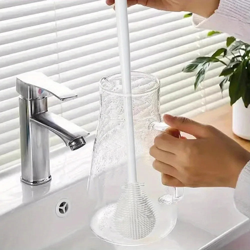 Silicone Bottle Cleaning Brush – Long Handle 360° Flexible Cup & Bottle Cleaner
