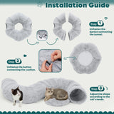 JHK Cat Tunnel Bed for Indoor with Soft Plush Washable Multifunctional Playground under Tree Pet Toys for Kittens Puppy