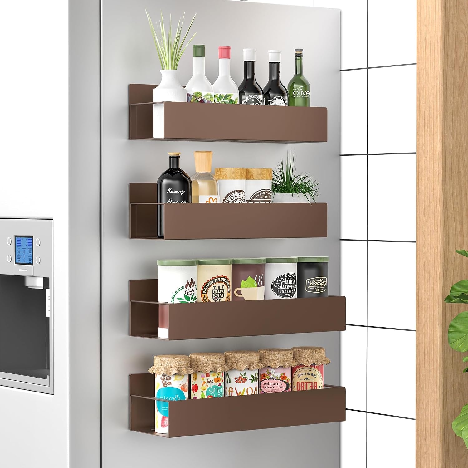 Metal Magnetic Spice Rack for Refrigerator Black, 4 Pack