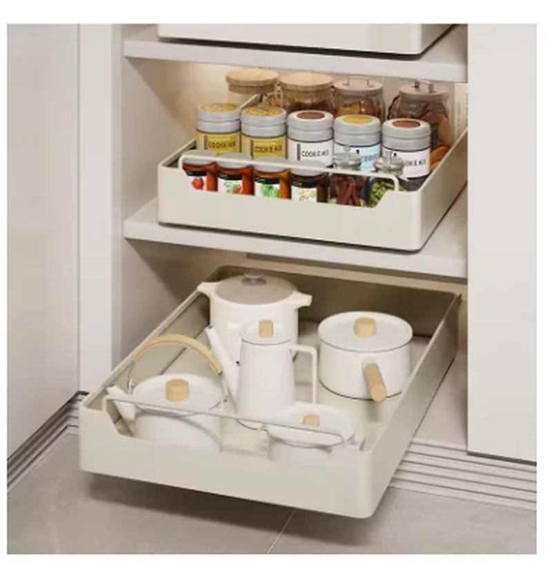 Metal Pull-Out Kitchen Storage Rack with Slide Rails – Drawer Organizer Tray for Spices, Bottles & Cabinet Pantry Storage