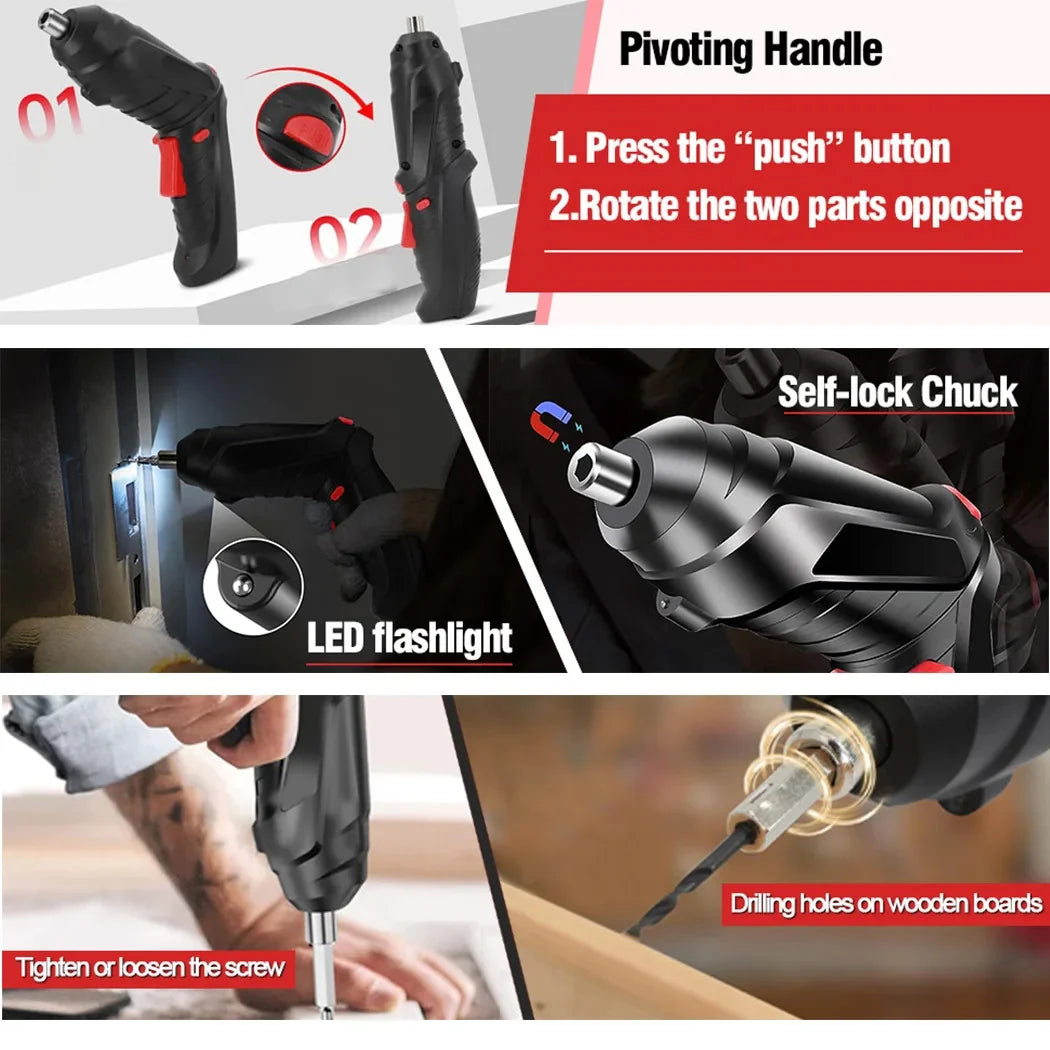 3.6V Cordless Electric Screwdriver Set USB Charging 3Nm Screw Gun with LED Light