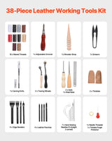 Leather Working Tools Kit, 38 PCS Leather Craft Tools with Portable Canvas Storage Bag, Engraving Punching Sewing Stamping Cutting Tools, Ideal for Beginners DIY Enthusiasts and Professionals