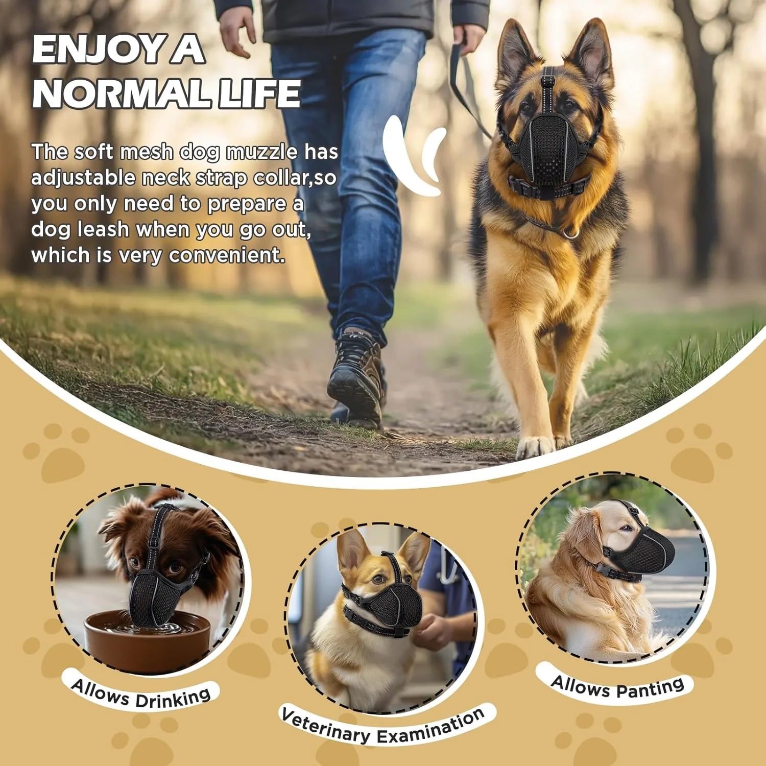 Dog Muzzle,Soft Nylon Muzzles anti Biting Barking Chewing,Breathable Reflective Adjustable Loop Pets for Small Medium Large Sized Dogs,Allows Panting and Drinking