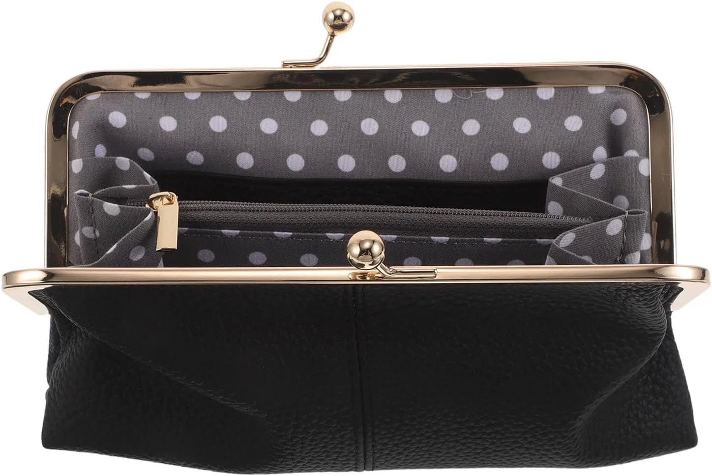 Leather Kiss Lock Wallet for Women with Multi-Card Slots Vintage Black Clutch for Work and Formal Events, Secure Clasp Design, Spacious Pockets
