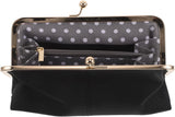 Leather Kiss Lock Wallet for Women with Multi-Card Slots Vintage Black Clutch for Work and Formal Events, Secure Clasp Design, Spacious Pockets