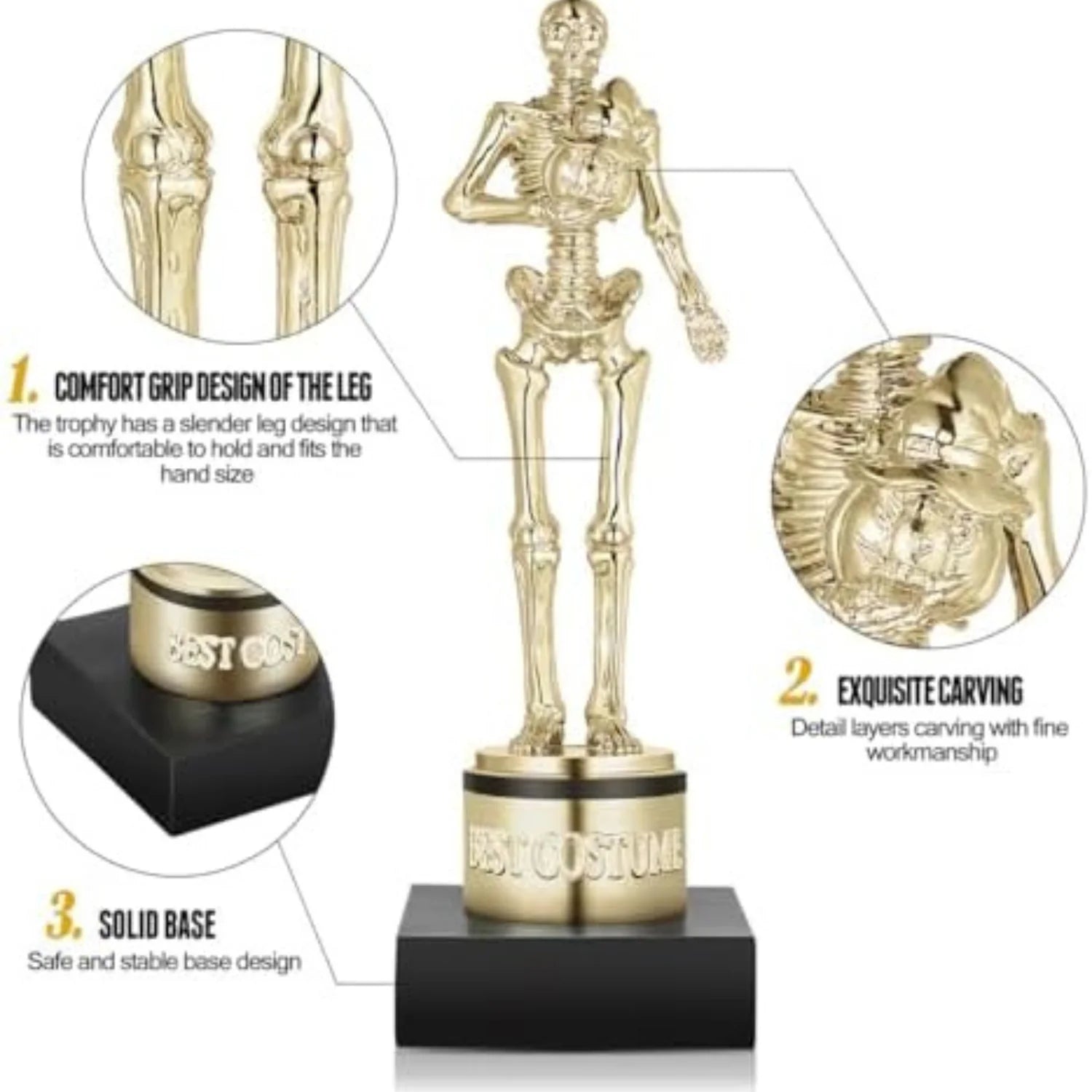 8" Gold Halloween Skeleton Trophy, Best Costume Award