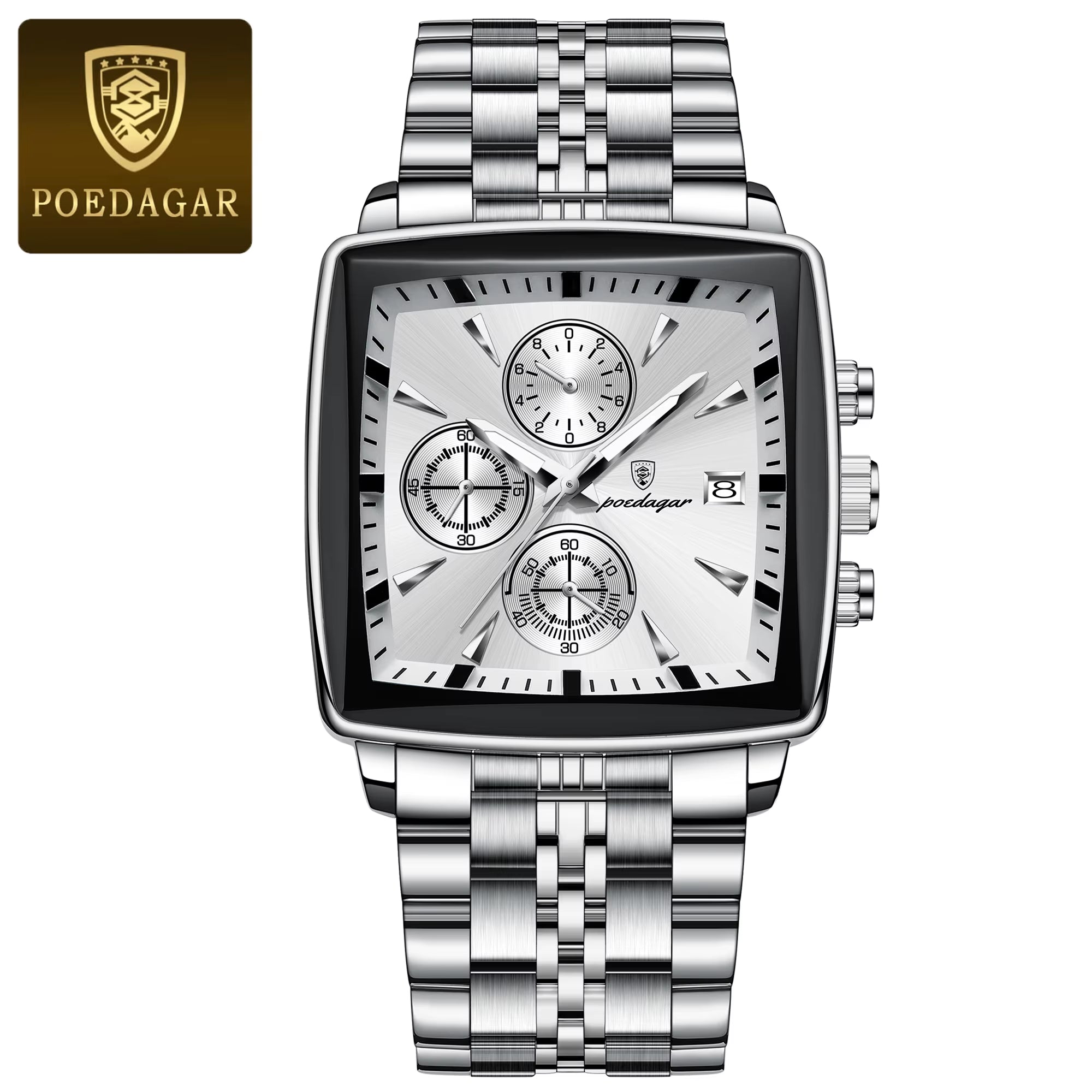 Fashion Men Watch Luminous Waterproof Chronograph Date Man Wristwatch Square Stainless Steel Quartz Men'S Watches Reloj