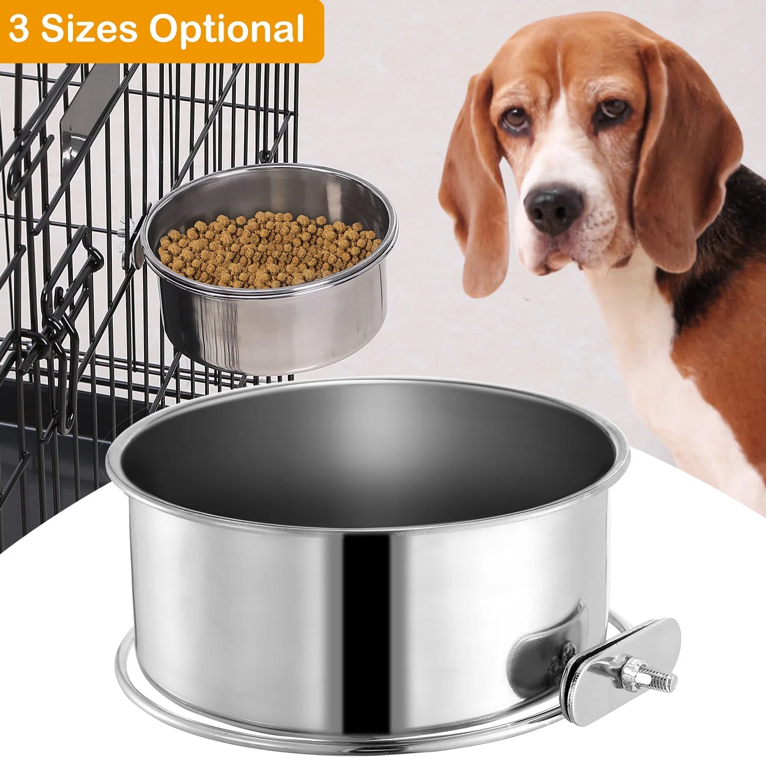 1Pc M Size Stainless Steel Dog Bowl Pets Hanging Food Bowl Detachable Pet Cage Food Water Bowl with Clamp Holder