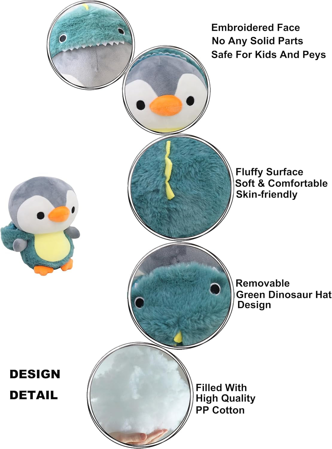 Penguin Stuffed Animal Dressed in Fluffy Dinosaur Costume Penguin Plush Toys Wearing Green Fuzzy Dino Outfit with Removable Hat for Kids and Lovers 10 Inch