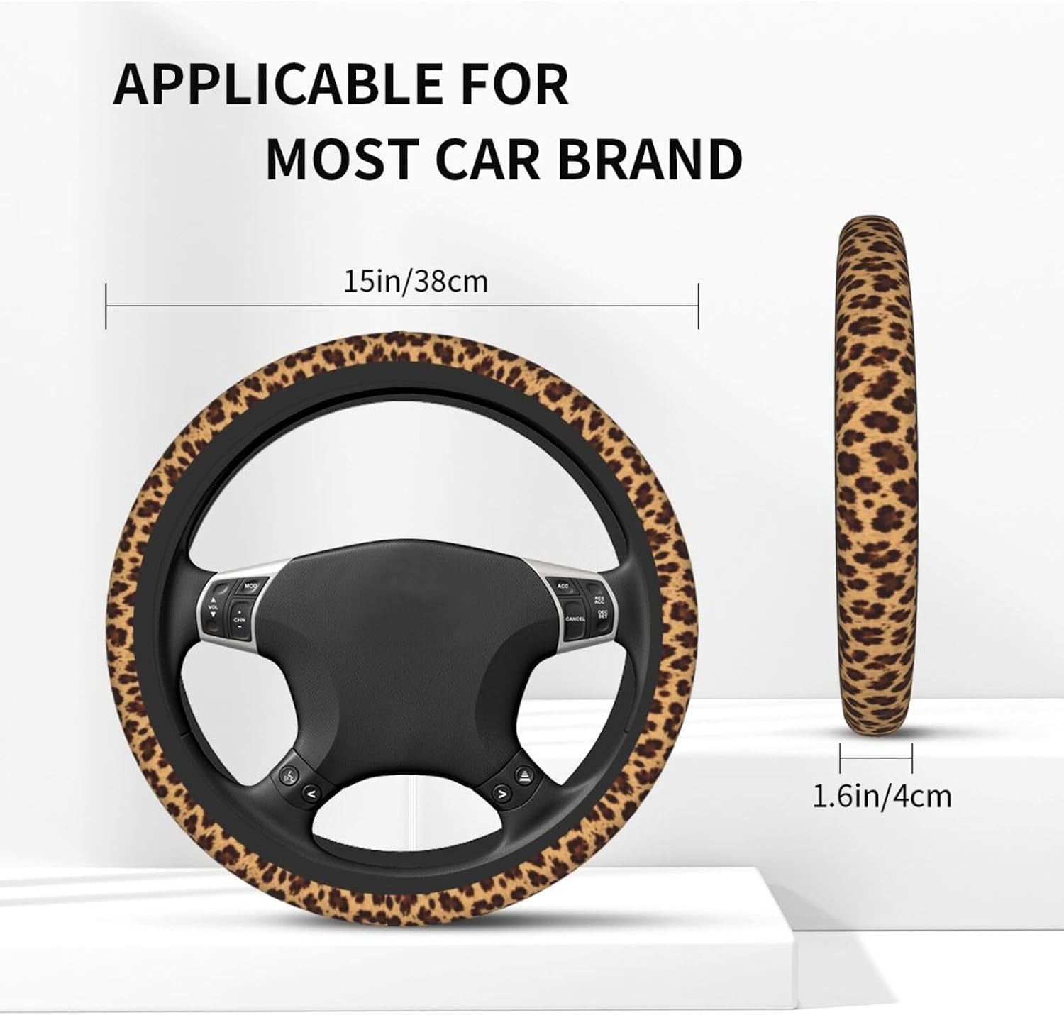 Leopard Steering Wheel Covers Non Slip Neoprene Steering Wheel Protector Cover Universal 15 Inch for Men Women
