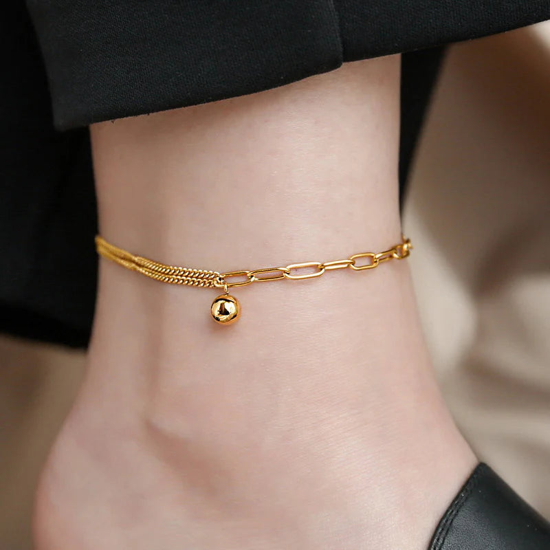 Double Layer Anklet for Women — 18K Gold Plated, Layered Chain, Tarnish-Free