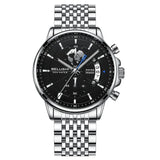 Belushi New Fashion Business Three-Eye Chronograph Genuine Leather Luminous Watch Steel Band Personalized Luxury Watch for Men
