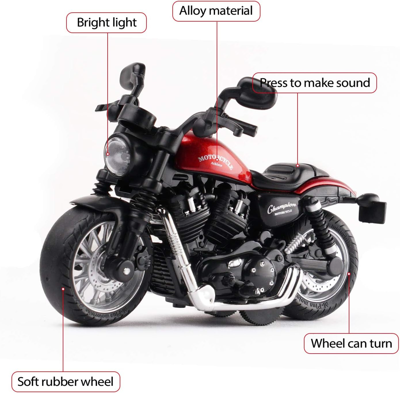 Toy Motorcycle, Pull Back Moto Bike Toy with Sound and Light