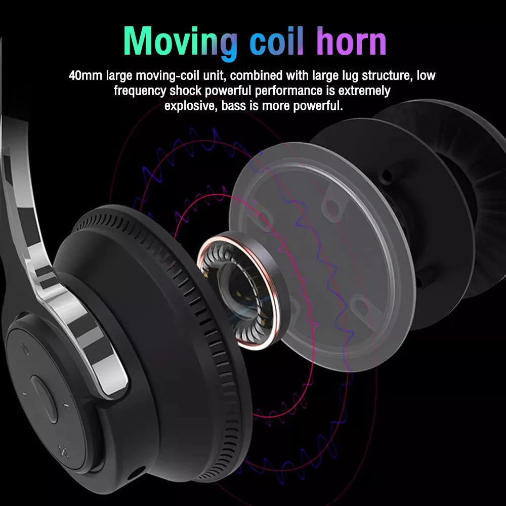 Wireless Bluetooth 5.1 Headphones over Ear LED Headset Stereo Noise Cancelling