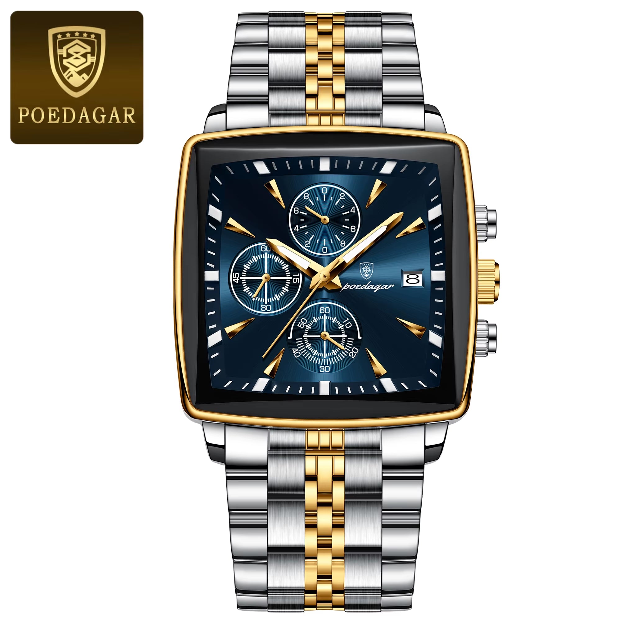 Fashion Men Watch Luminous Waterproof Chronograph Date Man Wristwatch Square Stainless Steel Quartz Men'S Watches Reloj
