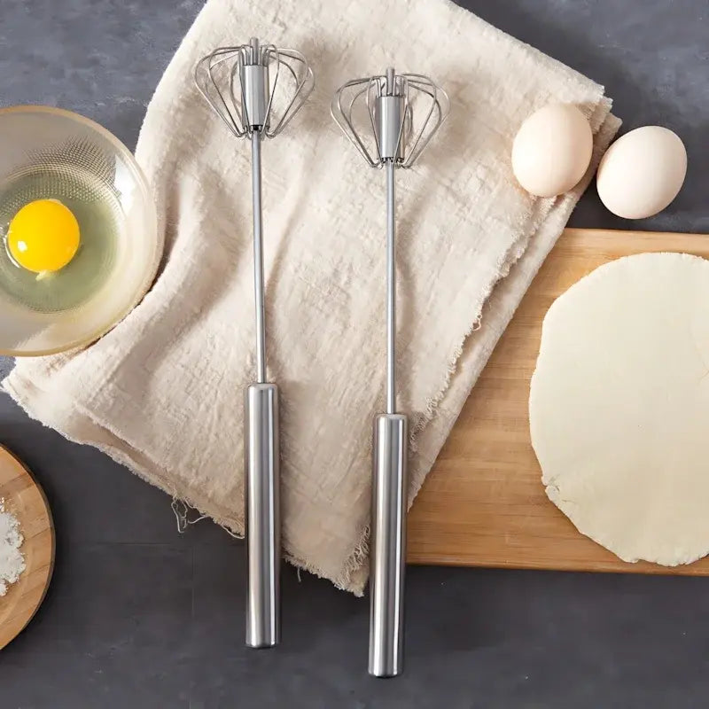 32×6Cm Semi-Automatic Stainless Steel Whisk - Thickened Detachable Handle Egg Beater, Smooth Rotating Design for Baking