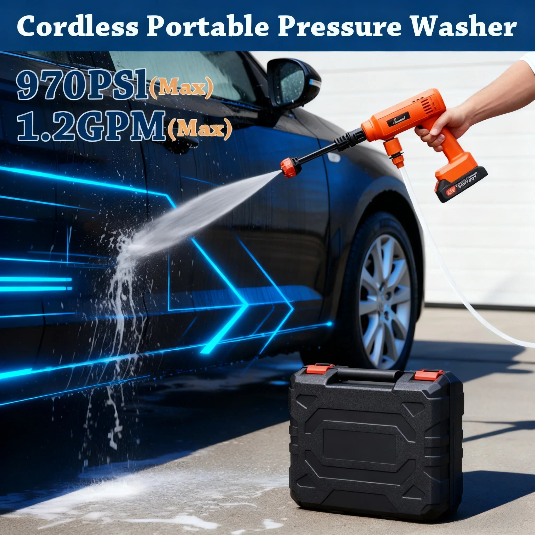 Electric Cordless High Pressure Car Wash Gun Washer Supplies Spray Cleaner Car Wash Cleaning for Car, Truck, Boat & More