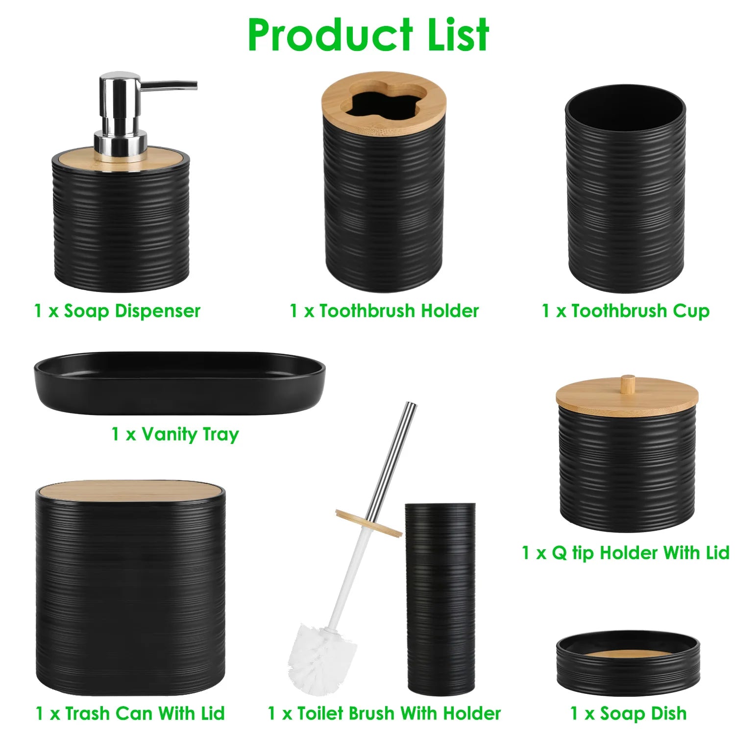 5 Colors Options -- Set of 8Pcs Bathroom Accessories Set Bathroom Holder Set with Soap Dispenser Toothbrush Holder Cup Soap Dish Toilet Cleaning Brush Trash Can Qtip Holder Vanity Tray for Home