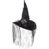 Halloween Witch Hat, Black Lace Gothic Witch Hat with Spider & Skull Decor for Cosplay Parties