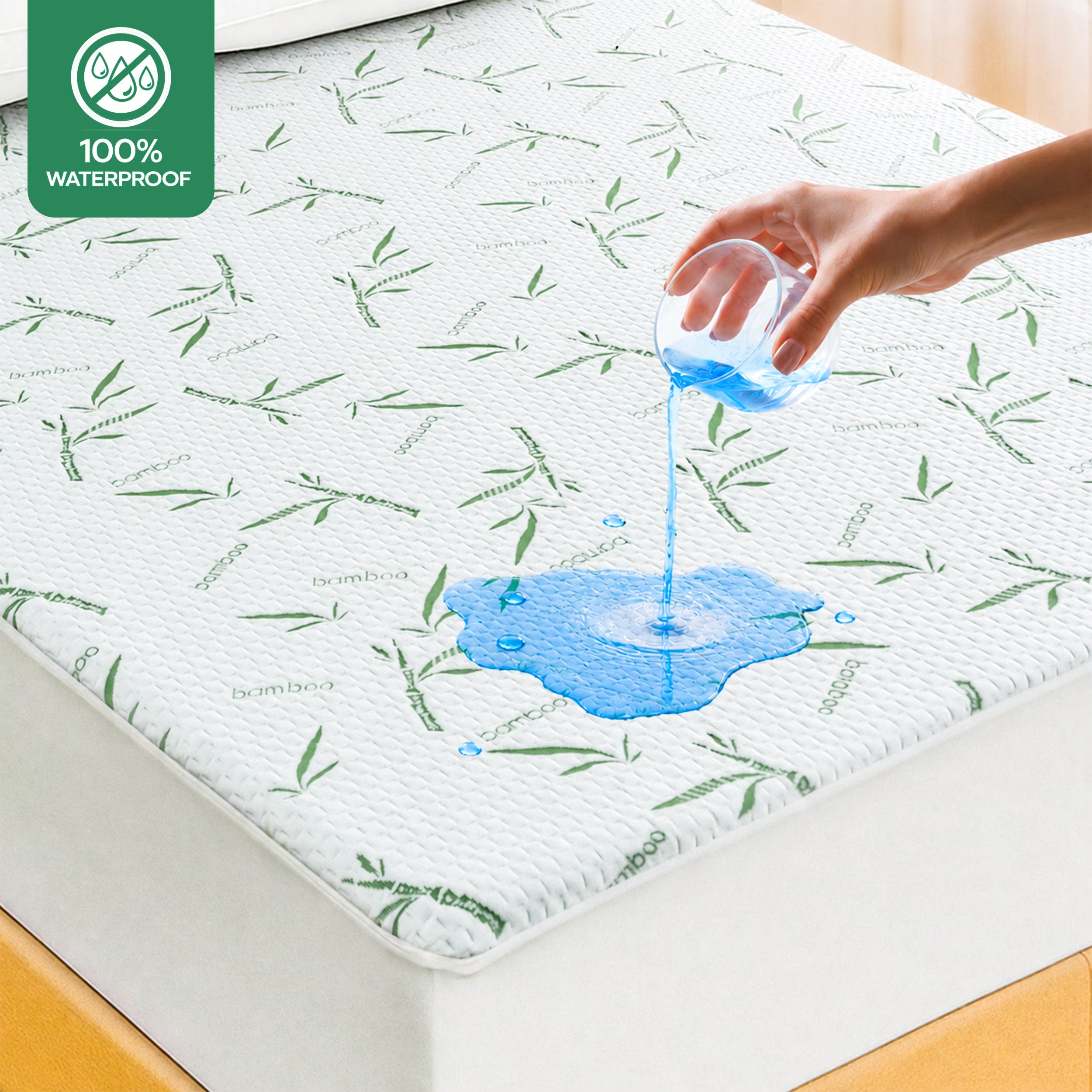 Lux Decor Waterproof Mattress Protector Twin - Premium Bamboo Viscose Twin Mattress Cover, Ultra-Soft Noiseless Cooling Mattress Pad Cover for Bed with 16” Deep Pocket Fitted Mattress Protector