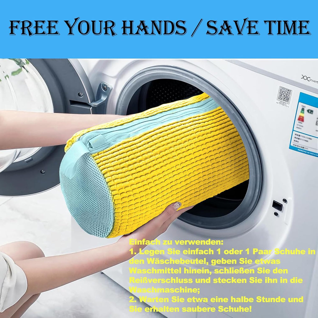 Shoe Washing Machine Bag, 1Pc Laundry Shoe Bags for Washing Machine Reusable, Trainer Shoe Wash Bag, Shoe Laundry Bags with Hidden Zipper Design, Non-Tangle, Yellow