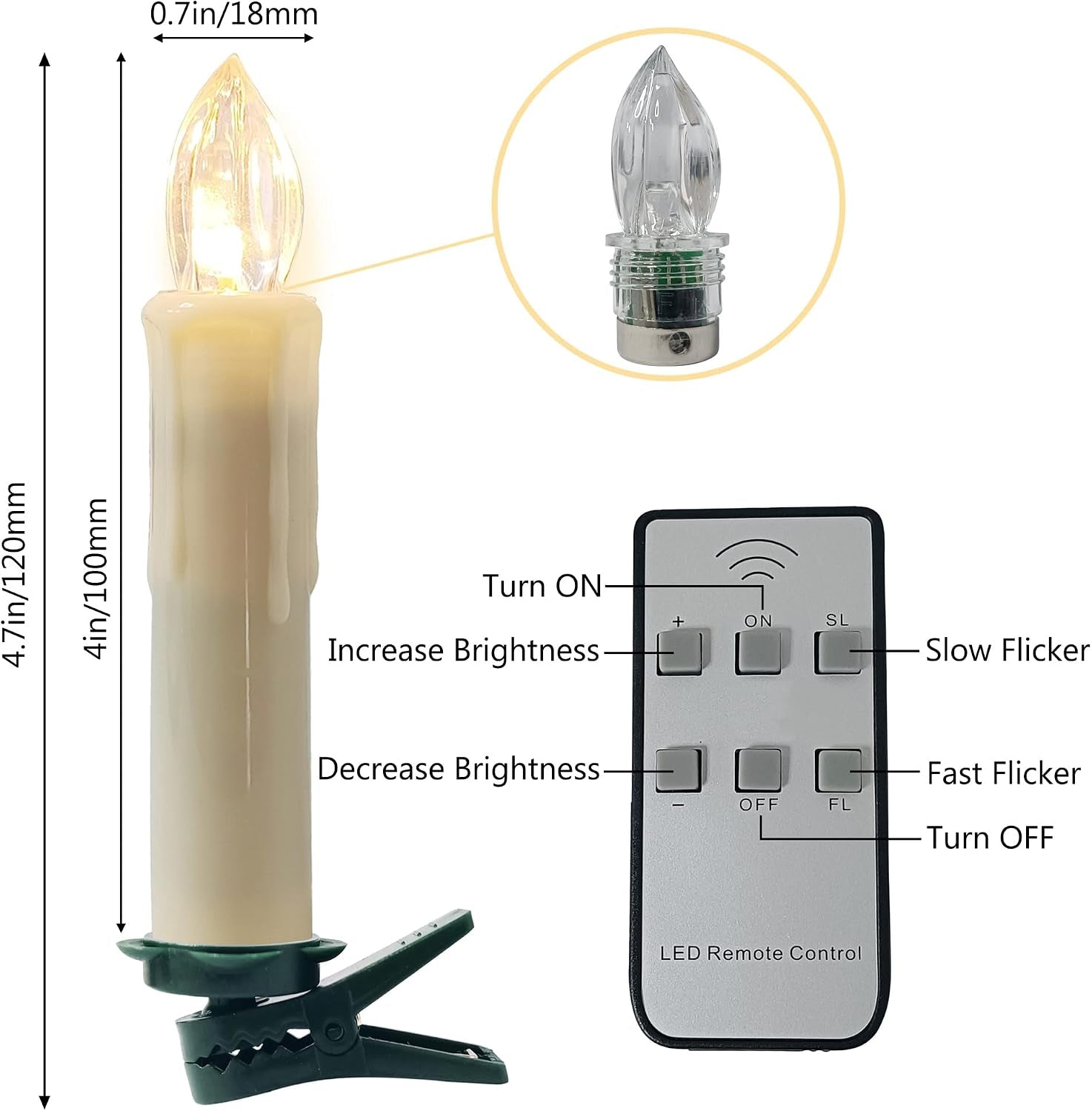 Flameless LED Taper Candles with Clips, 4” Battery Operated Window Candles with Remote Timer Mini LED Chandelier Candlesticks for Home Decor Wedding Church Party & Tree Lighting,6 Pack,Beige