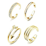 4Pcs Simple Alloy Crystal Foot Ring Adjustable Opening Toe Ring for Women Girl Summer Beach Vacation Jewelry Finger Ring