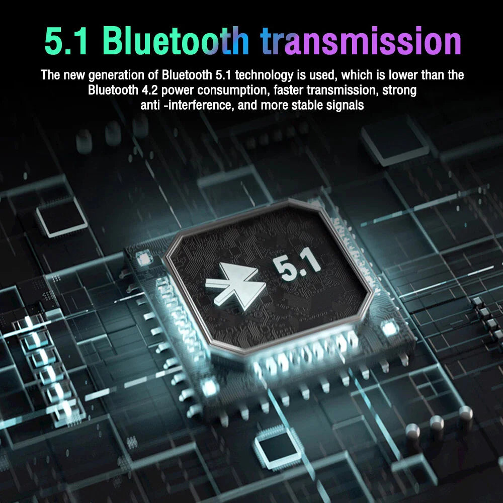 Wireless Bluetooth 5.1 Headphones over Ear LED Headset Stereo Noise Cancelling