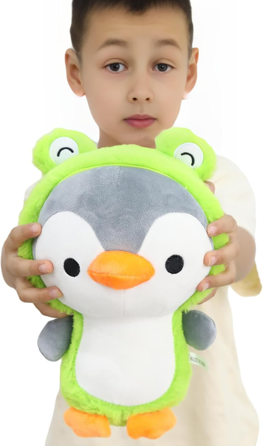 Penguin Stuffed Animal Dressed in Fluffy Dinosaur Costume Penguin Plush Toys Wearing Green Fuzzy Dino Outfit with Removable Hat for Kids and Lovers 10 Inch