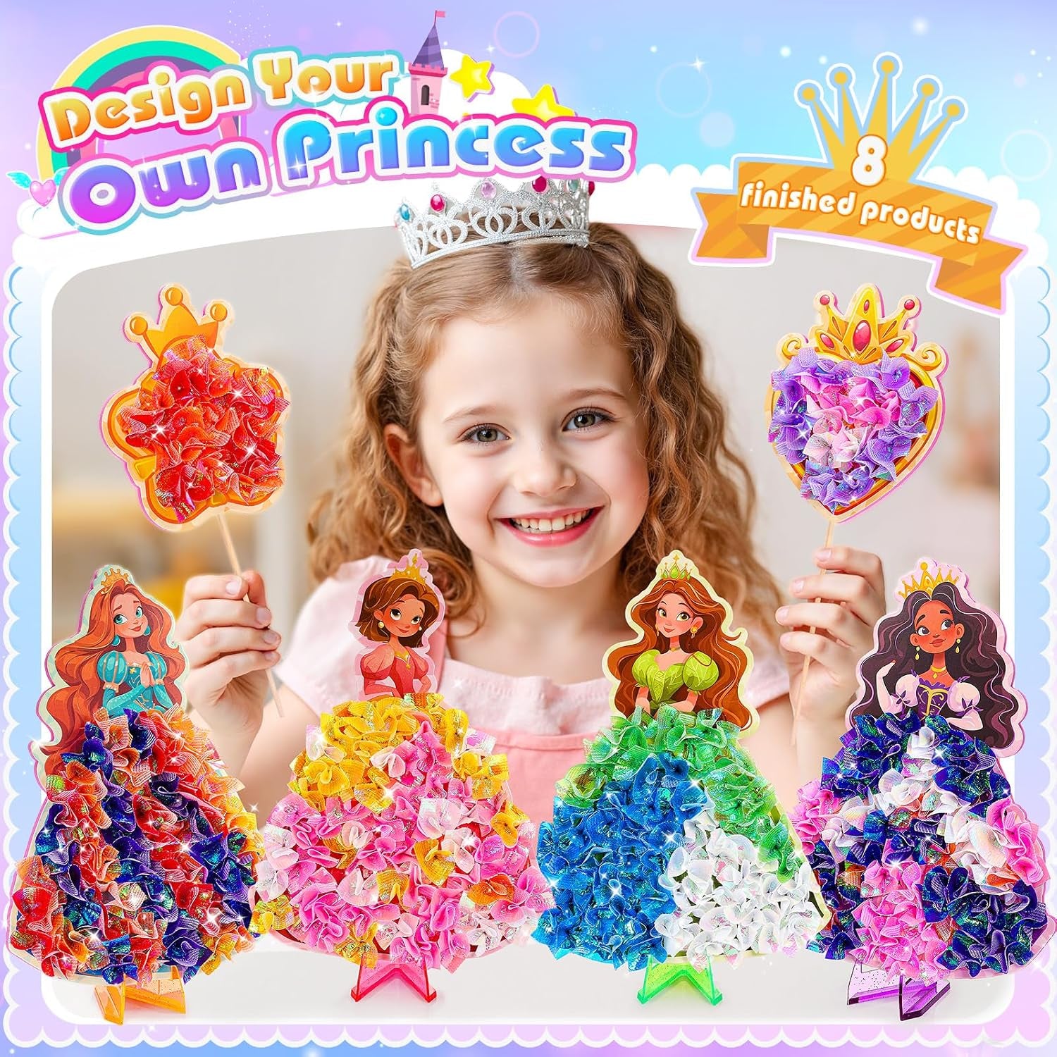 Poke Art Princess Craft Kits - DIY Magical Princesses, Mess-Free Creative Activity Arts and Crafts for Kids Ages 3-12, Birthday Christmas Gifts & Party Favors for Girls & Boys