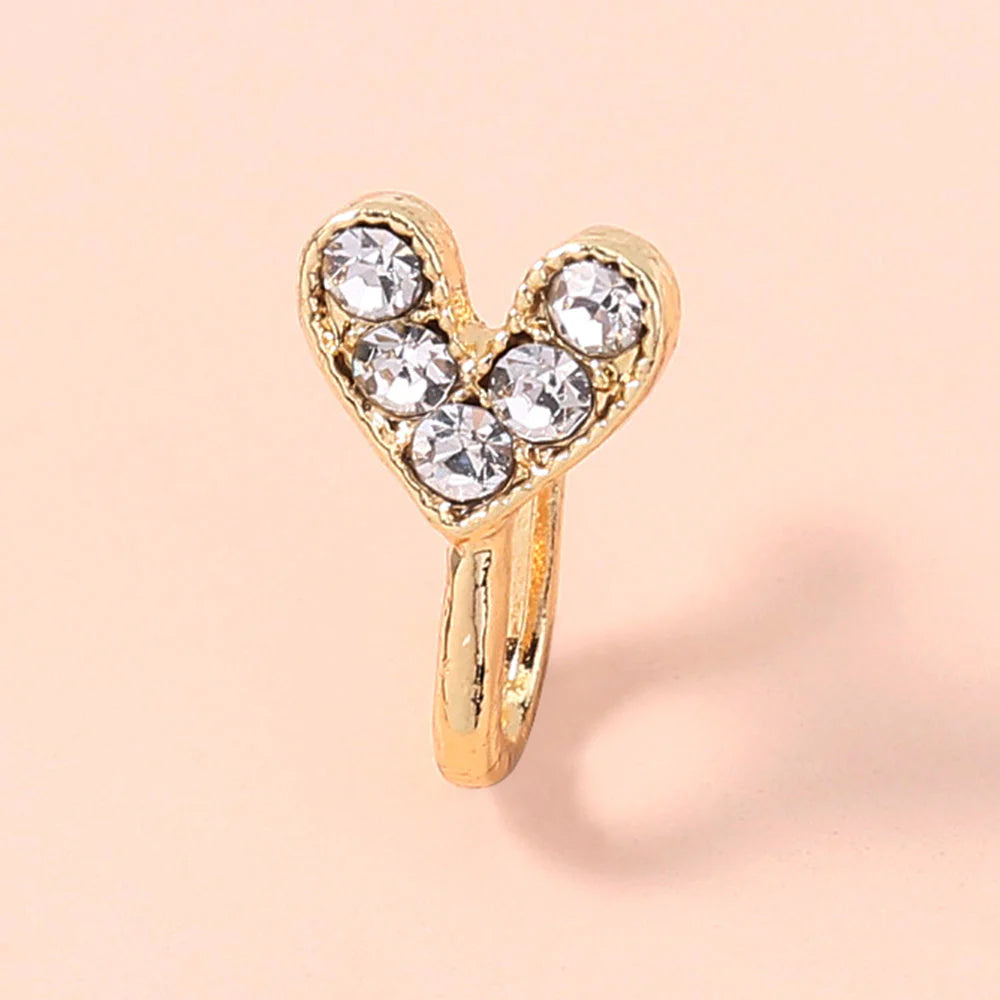 Gold Rhinestone Nose Ring, Mini Crown Rhinestone Nose Ring, Piercing Crown Nose Clip