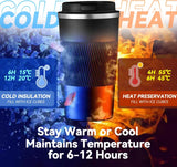 12OZ Travel Coffee Mug Insulated Coffee Cup with Spill Leak Proof Lid, Portable Stainless Steel Tumbler Reusable Hot and Cold Water Mug for Car, Daily, Camping-Black