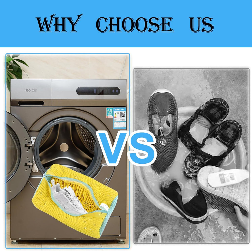Shoe Washing Machine Bag, 1Pc Laundry Shoe Bags for Washing Machine Reusable, Trainer Shoe Wash Bag, Shoe Laundry Bags with Hidden Zipper Design, Non-Tangle, Yellow