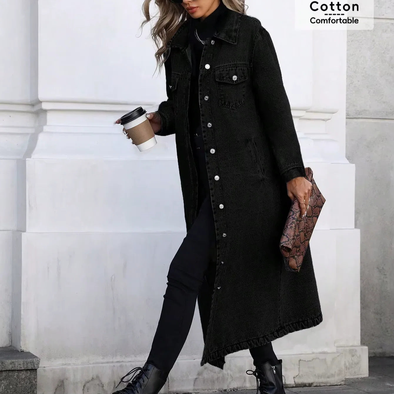 Denim Coats Moto Biker Jeans for Women Long Jackets Pocket Long Sleeves Single Breasted Loose Casual Y2K 2025 Autumn Winter