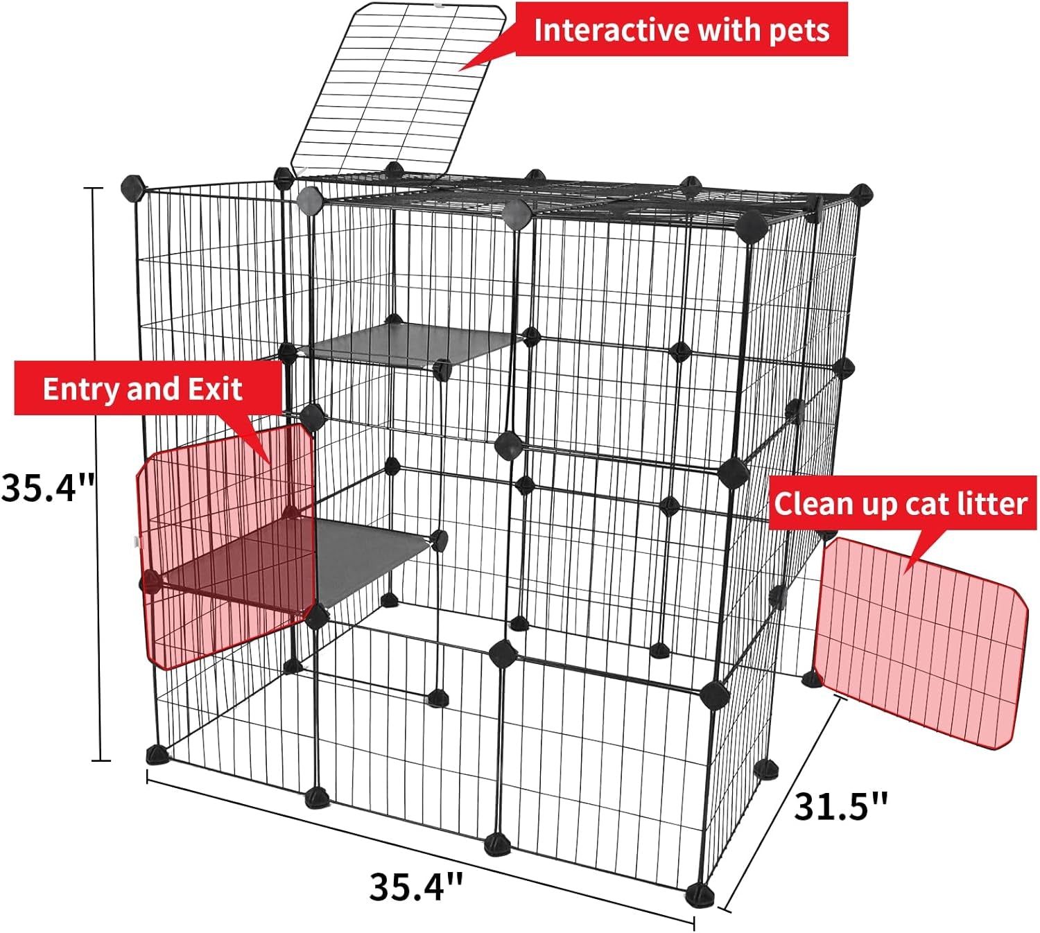 Cat Cages Indoor Enclosure DIY Cat Playpen Catio Detachable Metal Wire Kennels Cats Crate Large Extra Exercise Place Ideal for 1 Cat,35.4 Inches