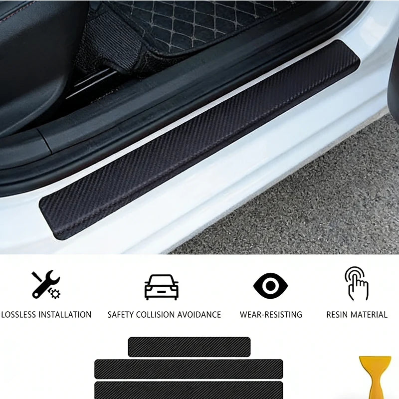 Carbon Car Door Sills Protector, Car Door Threshold Protection, Automotive Door Entry Guard 4 Pcs Universal Rubber Scratch Resistant Exterior Accessories