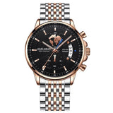 Belushi New Fashion Business Three-Eye Chronograph Genuine Leather Luminous Watch Steel Band Personalized Luxury Watch for Men