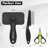 3PCS Cat Grooming Supplies, Cat Brush & Nail Clipper/Trimmer & Flea Comb for Shedding Indoor Cats Essentials Stuff Accessories