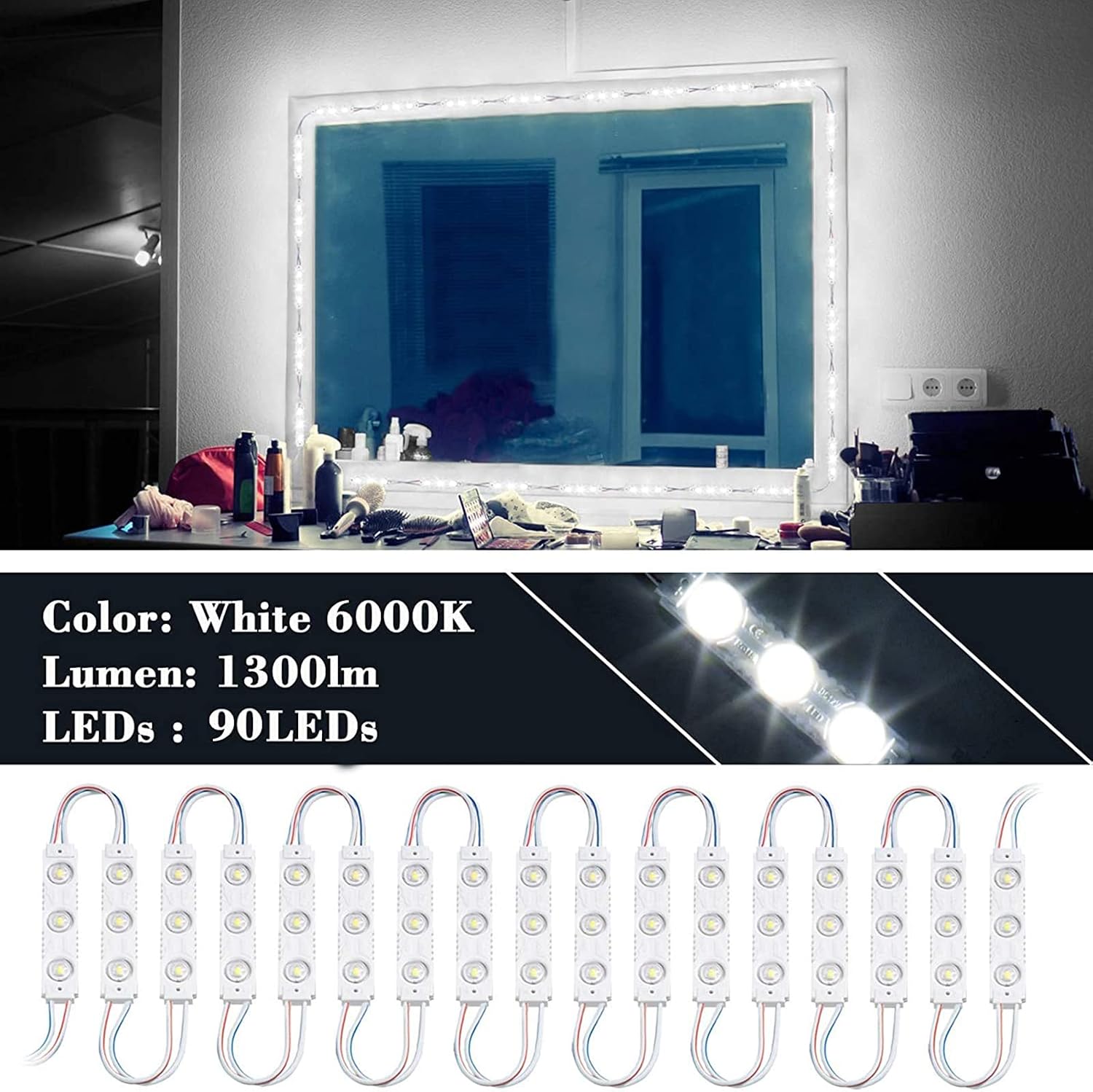 LED Vanity Mirror Lights with RF Remote, Dimmable Hollywood Style 13Ft(4M), Bathroom Waterproof, for Full Body Mirror, Makeup Mirror, Vanity Mirror, Bathroom Mirror(Mirror Not Include)