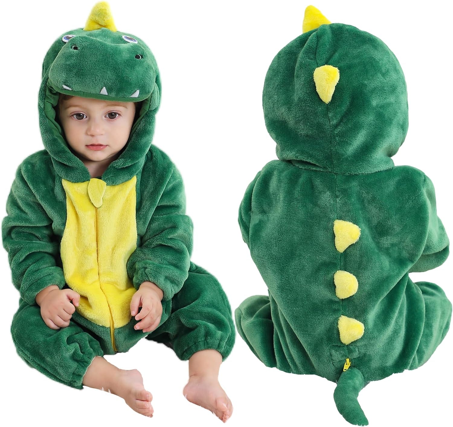 Unisex Baby Animal Costume Flannel Hooded Romper Cosplay Jumpsuit